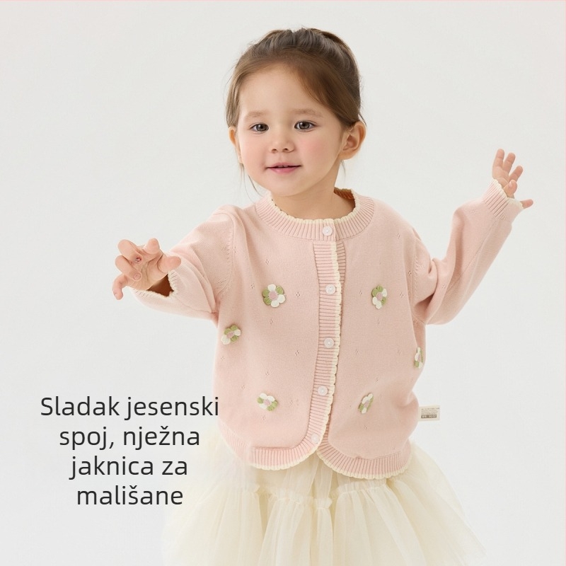 Dječji pleteni kardigan s dugim rukavima i okruglim izrezom od pamuka za jesen i zimu