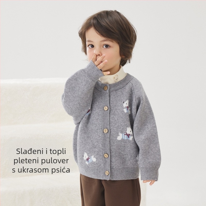 Dječji pleteni kardigan s dugim rukavima i okruglim izrezom od pamuka za jesen i zimu