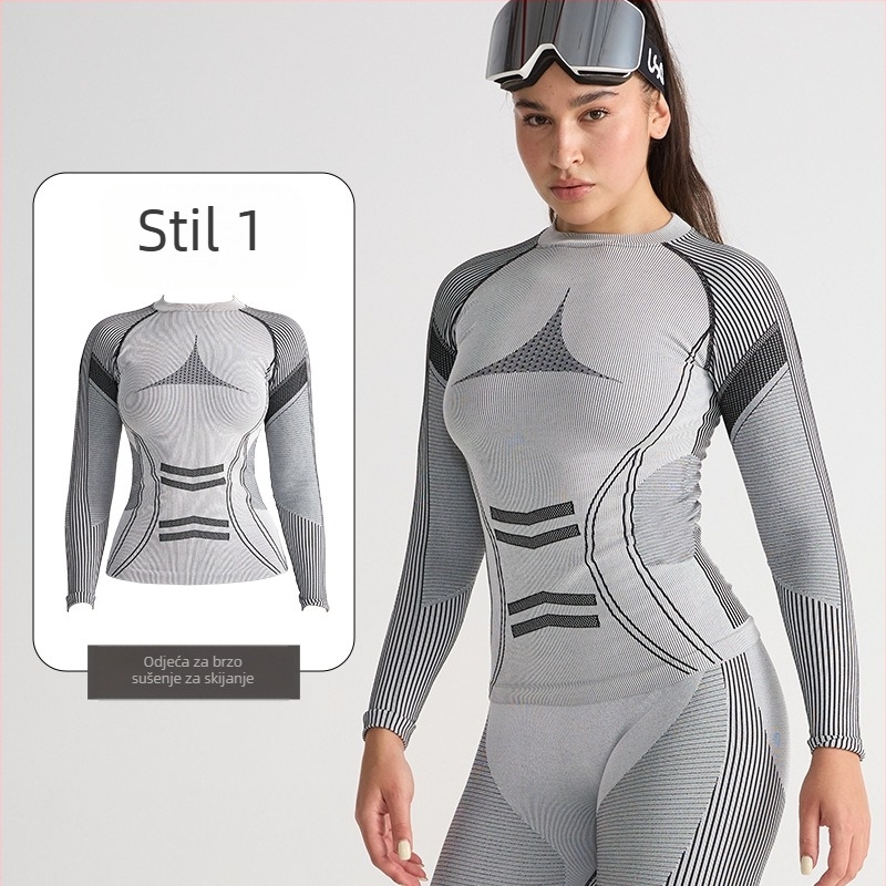 Set za skijanje s brzim sušenjem — top sloj, mješavina pamuka (Spandex 13%, Nylon 61%, Polyester 26%), Zima/Jesen, Muškarci, Aktivnosti: trčanje, biciklizam, snijeg i led, planinarenje