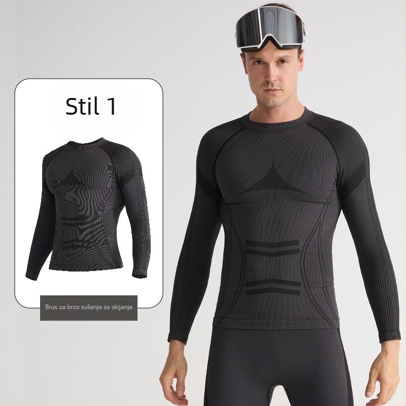 Set za skijanje s brzim sušenjem — top sloj, mješavina pamuka (Spandex 13%, Nylon 61%, Polyester 26%), Zima/Jesen, Muškarci, Aktivnosti: trčanje, biciklizam, snijeg i led, planinarenje