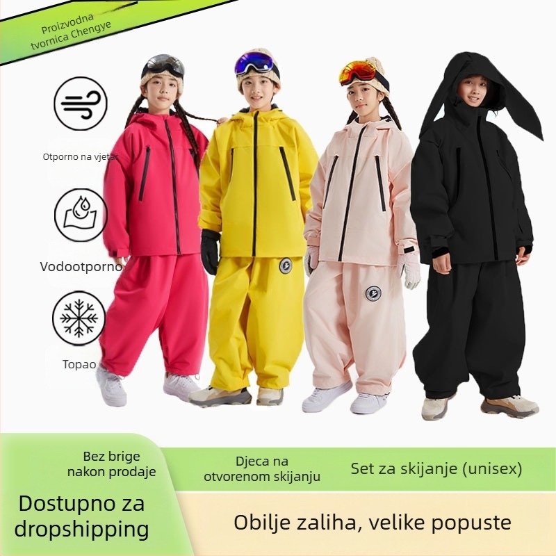 Dječji skijaški komplet s kapuljačom – vodootporan 3000mm, prozračan, toplinska izolacija od svilenog vlakna, unisex