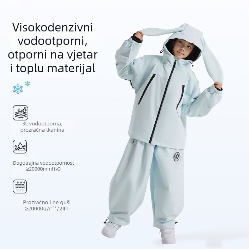 Dječji skijaški komplet s kapuljačom – vodootporan 3000mm, prozračan, toplinska izolacija od svilenog vlakna, unisex