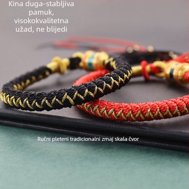 Narukvica s uzorkom zmajevih ljuskica, tibetanske inspiracije, ručno tkan od konca, unisex, etnički stil