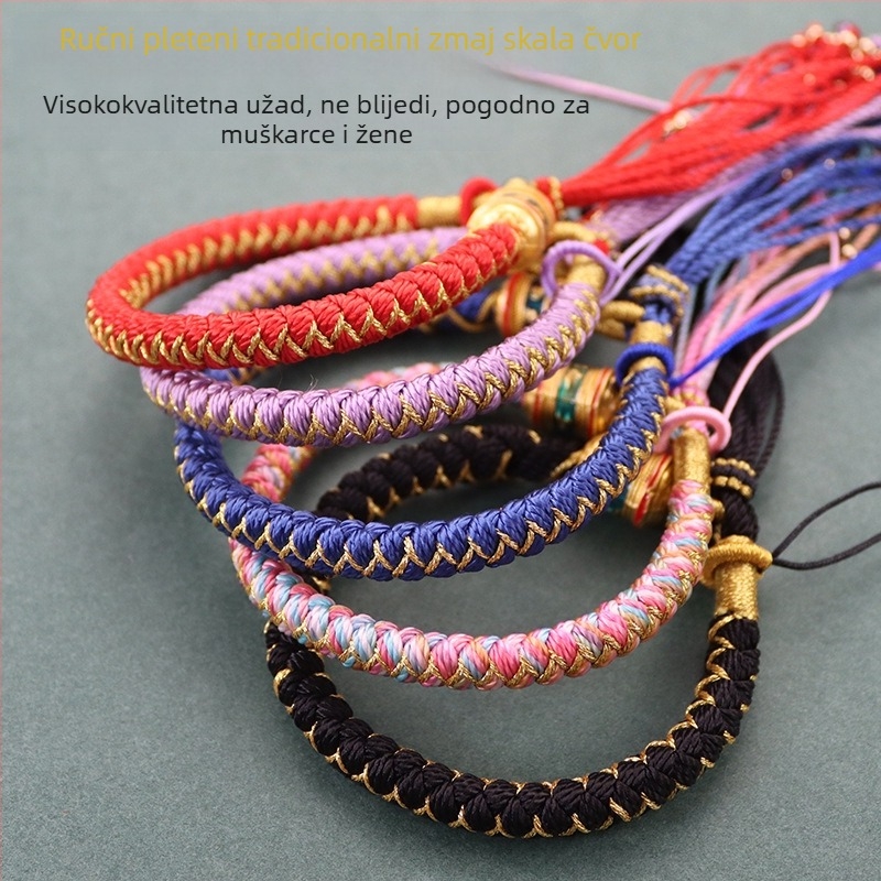 Narukvica s uzorkom zmajevih ljuskica, tibetanske inspiracije, ručno tkan od konca, unisex, etnički stil