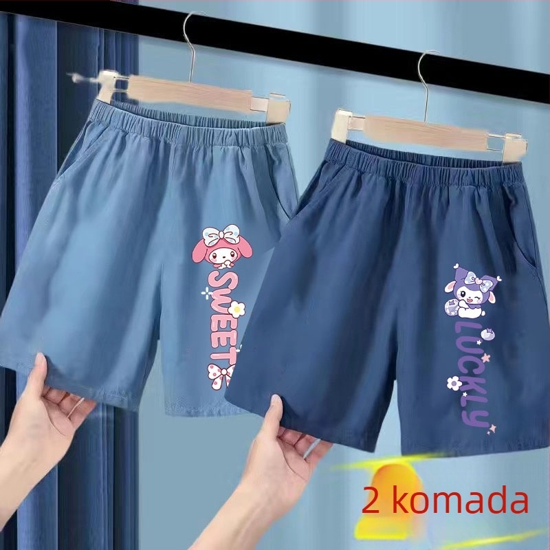 Dječje ljetne džins šorcice s ice silk, poliester 91–95%, srednji pojas s elastičnom, crtani uzorak, za uzrast 3–8 godina, ljeto 2025