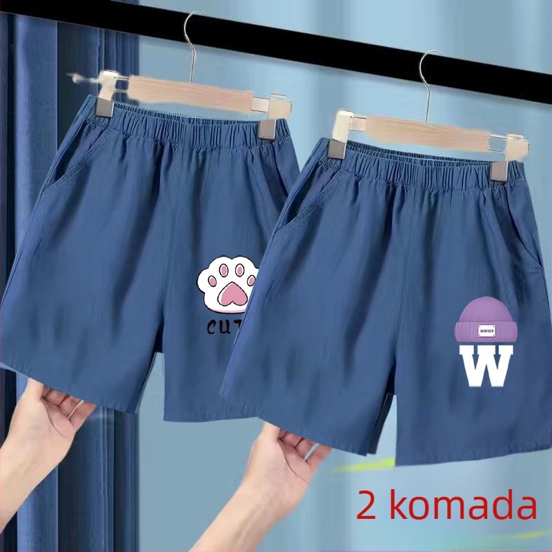Dječje ljetne džins šorcice s ice silk, poliester 91–95%, srednji pojas s elastičnom, crtani uzorak, za uzrast 3–8 godina, ljeto 2025