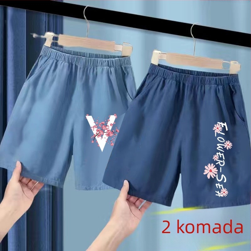Dječje ljetne džins šorcice s ice silk, poliester 91–95%, srednji pojas s elastičnom, crtani uzorak, za uzrast 3–8 godina, ljeto 2025