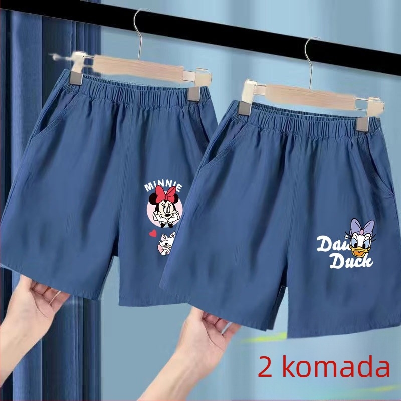 Dječje ljetne džins šorcice s ice silk, poliester 91–95%, srednji pojas s elastičnom, crtani uzorak, za uzrast 3–8 godina, ljeto 2025