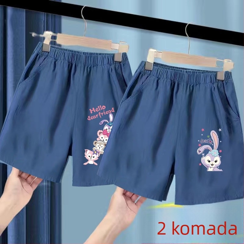 Dječje ljetne džins šorcice s ice silk, poliester 91–95%, srednji pojas s elastičnom, crtani uzorak, za uzrast 3–8 godina, ljeto 2025