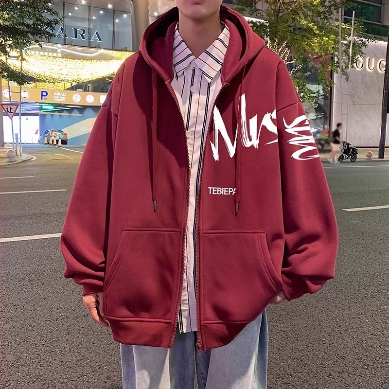 Hooded s zatvaranjem na zip kardigan, džemper s natpisom u hongkonškom stilu, mješavina pamuka i poliestera 58,7% / 41,3%, stojeći ovratnik, raglan rukavi, za sve sezone