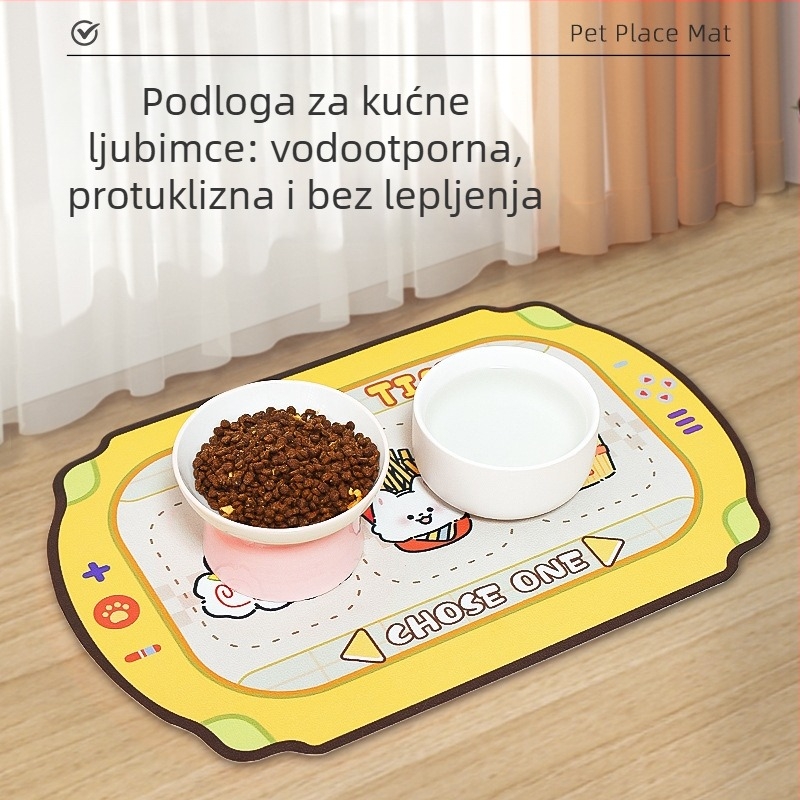 Podmetač za posudu za kućne ljubimce - koža, anti-proliv, vodootporan i otporan na ulje, protuklizni za mačke i pse, crtani dizajn, Pink Claw