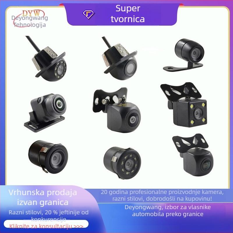 Kamera za stražnji prikaz automobila s fisheye širokim kutem, 12V, IP68 vodootporna, podesivi kut