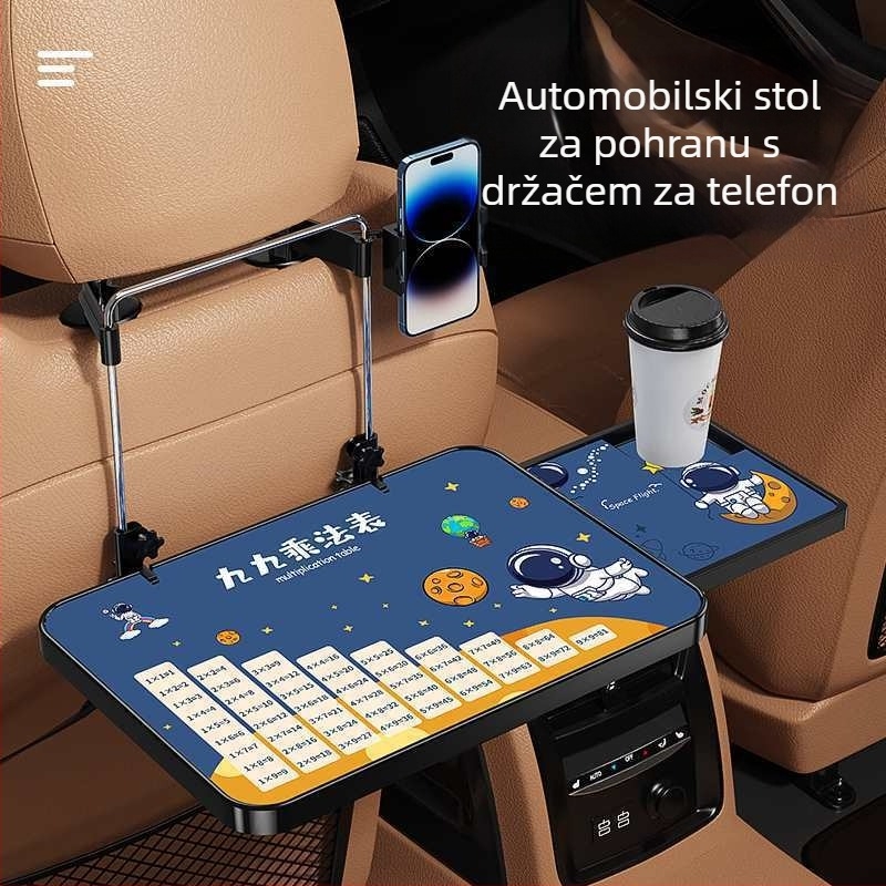 Auto mali drveni stol, sklopivi za suvozača; stol za stražnju klupu za jelo i domaće zadatke; zidna potpora naslona; univerzalno