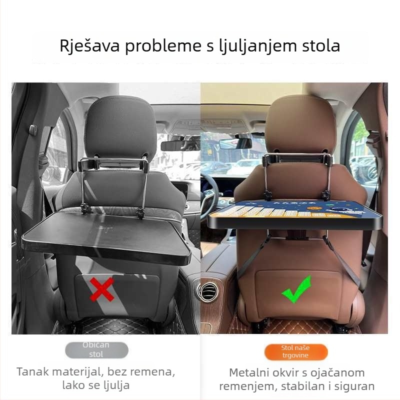 Auto mali drveni stol, sklopivi za suvozača; stol za stražnju klupu za jelo i domaće zadatke; zidna potpora naslona; univerzalno