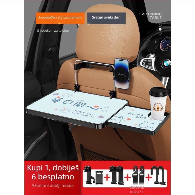 Auto mali drveni stol, sklopivi za suvozača; stol za stražnju klupu za jelo i domaće zadatke; zidna potpora naslona; univerzalno