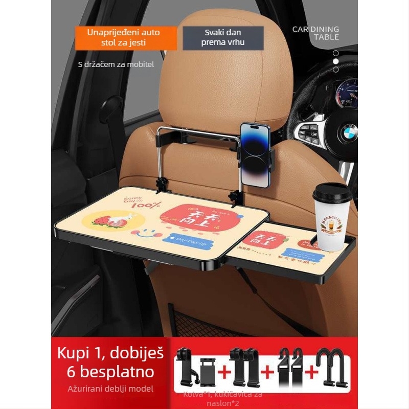 Auto mali drveni stol, sklopivi za suvozača; stol za stražnju klupu za jelo i domaće zadatke; zidna potpora naslona; univerzalno