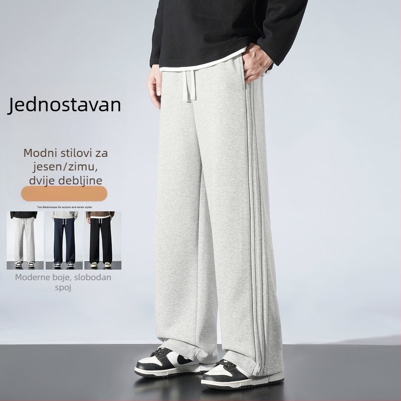 Muške zimske casual hlače s flisom, ravni kroj, srednji pojas, s pojasom, 65% pamuk