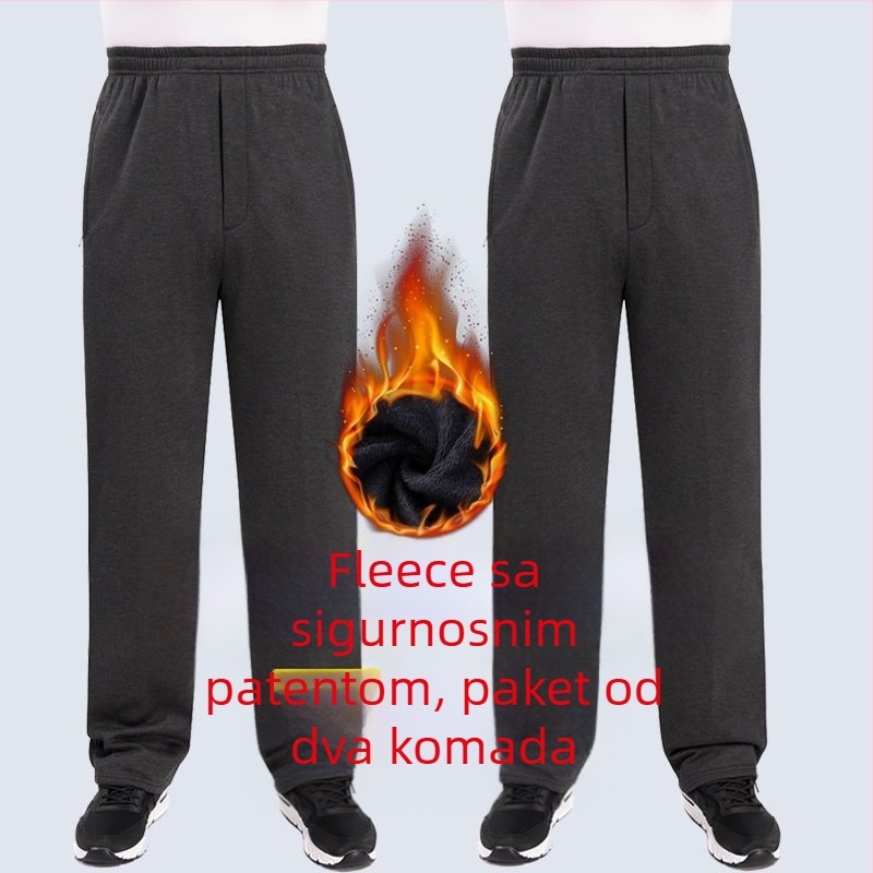 Muške hlače ravnog kroja, poliesterska tkanina s fleksom, za jesen-zimu, visokim strukom, za starije osobe, slobodno vrijeme