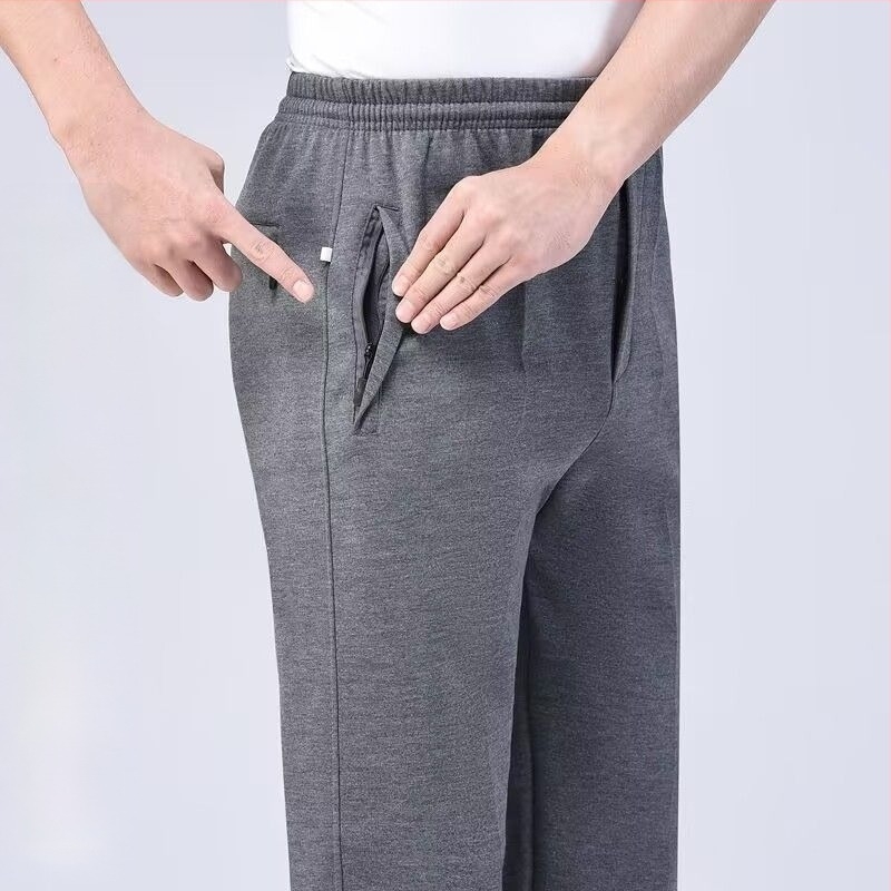 Muške hlače ravnog kroja, poliesterska tkanina s fleksom, za jesen-zimu, visokim strukom, za starije osobe, slobodno vrijeme