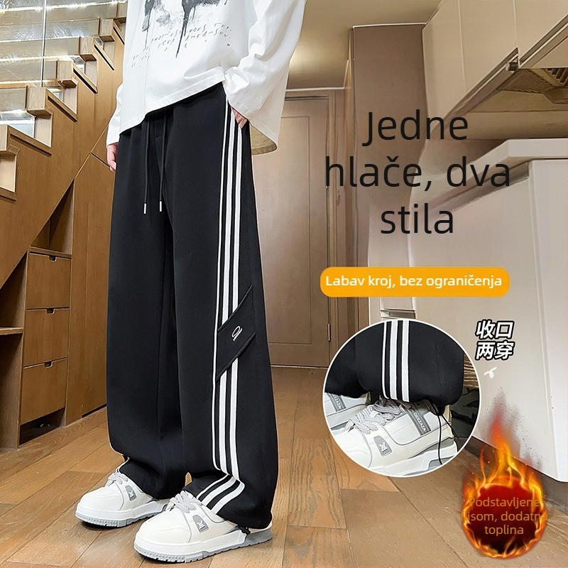 Jesensko-zimske flis hlače za dječake, dugi hlače s ravnim krojem, za učenike osnovne i srednje škole, sportsko-ležerni stil