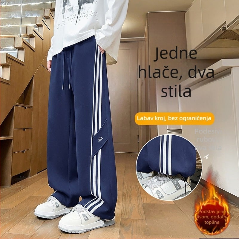 Jesensko-zimske flis hlače za dječake, dugi hlače s ravnim krojem, za učenike osnovne i srednje škole, sportsko-ležerni stil