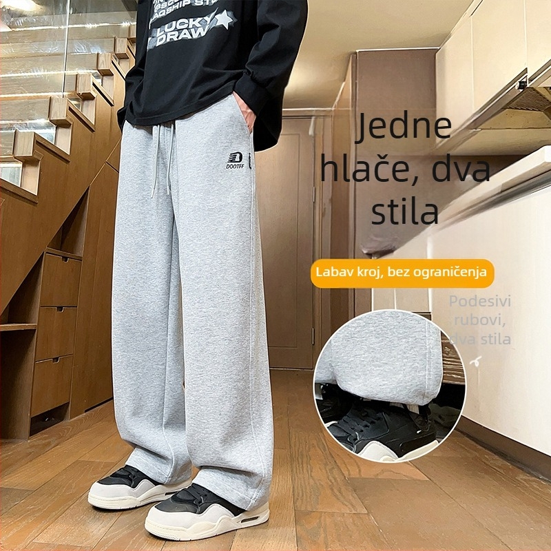 Jesensko-zimske flis hlače za dječake, dugi hlače s ravnim krojem, za učenike osnovne i srednje škole, sportsko-ležerni stil