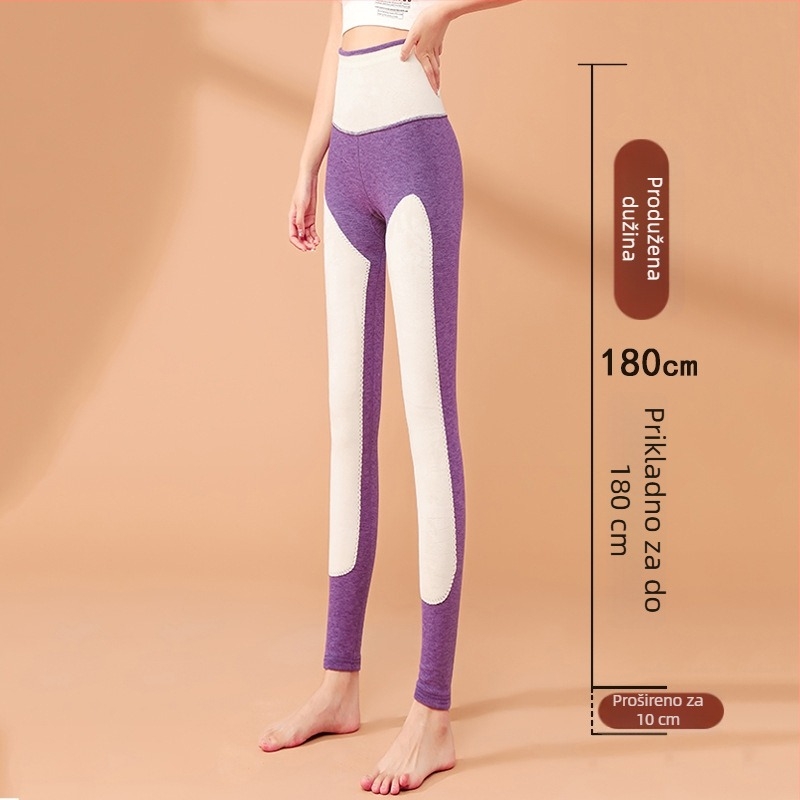 Ženske termo tajice, visok pojas, duge, kationični poliester, vrlo debeli, jednobojne