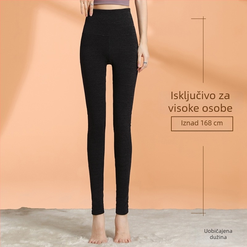 Ženske termo tajice, visok pojas, duge, kationični poliester, vrlo debeli, jednobojne