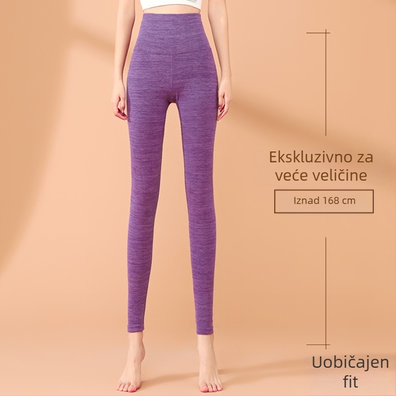 Ženske termo tajice, visok pojas, duge, kationični poliester, vrlo debeli, jednobojne