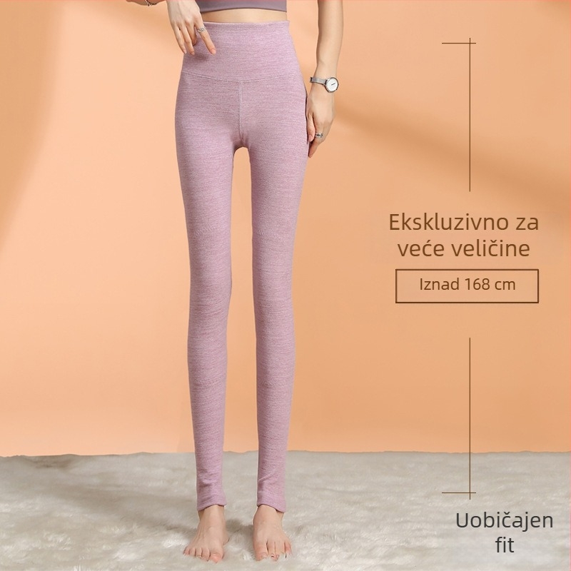 Ženske termo tajice, visok pojas, duge, kationični poliester, vrlo debeli, jednobojne