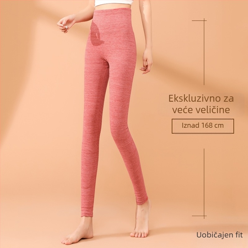 Ženske termo tajice, visok pojas, duge, kationični poliester, vrlo debeli, jednobojne