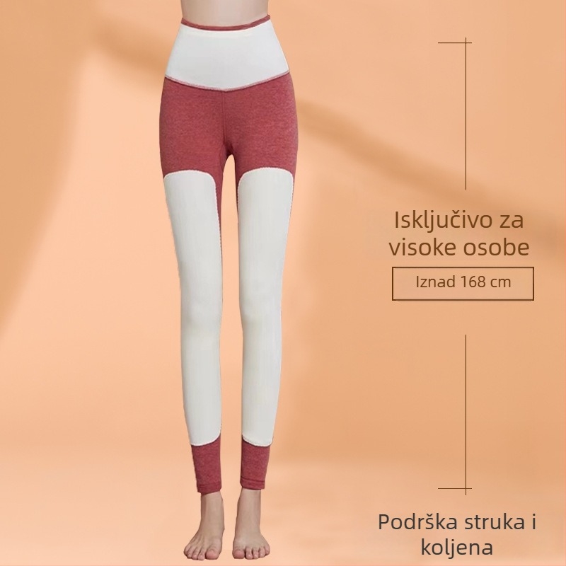 Ženske termo tajice, visok pojas, duge, kationični poliester, vrlo debeli, jednobojne