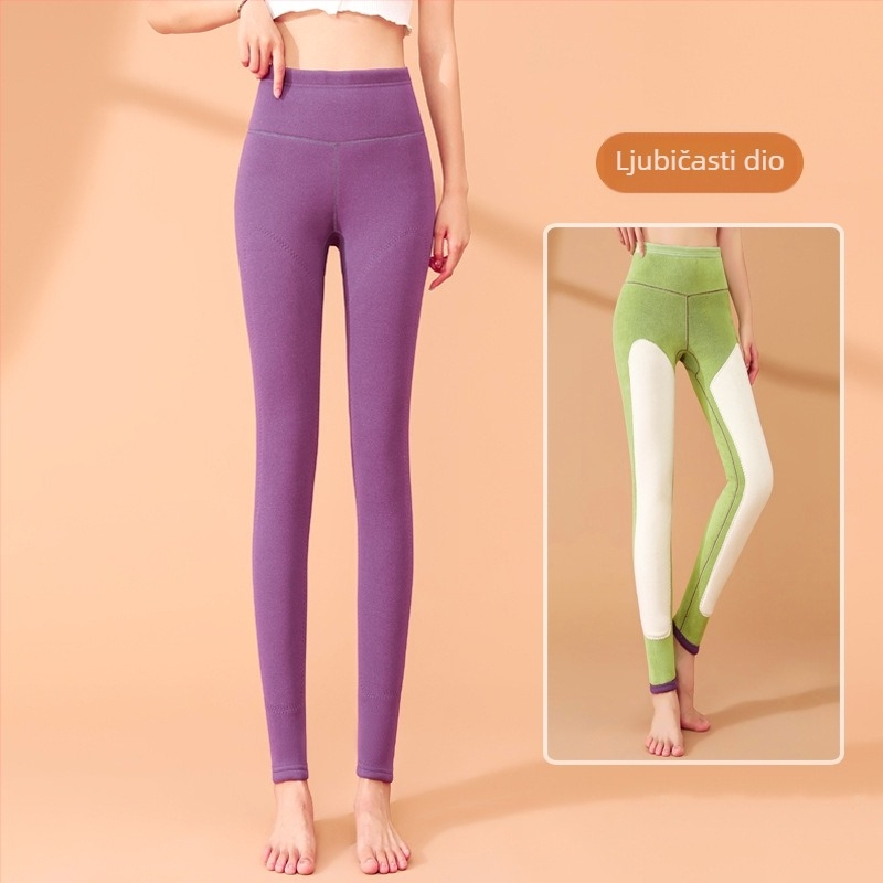 Ženske termo tajice, visok pojas, duge, kationični poliester, vrlo debeli, jednobojne