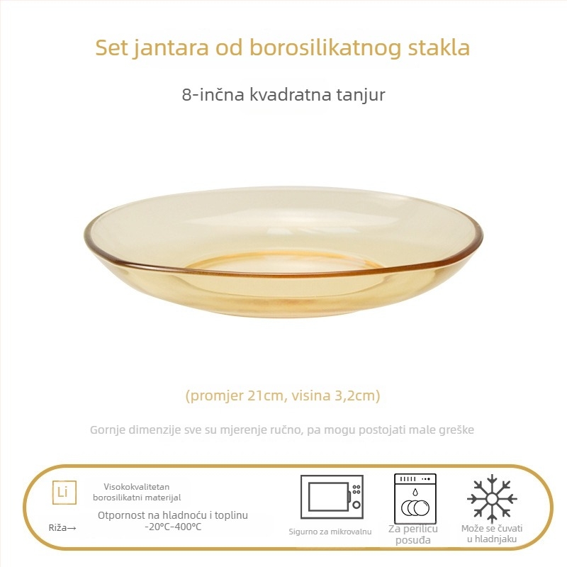 Stakleni set posuđa za stolnu prehranu s dvostrukim ručkama, visoko borosilikatno staklo, lagani luksuzni stil, mogućnost prilagodbe, pogodno za djecu, učenike, trudnice, odrasle i starije