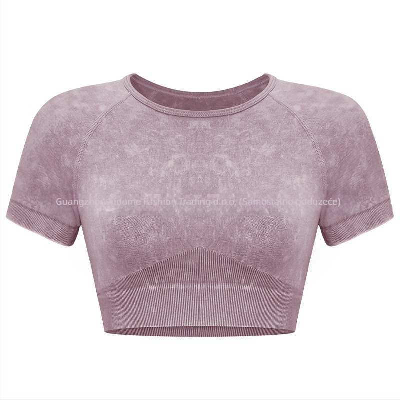 Ženski dvodijelni set za jogu – gornji dio s kratkim rukavima i kratke hlače, pulover stil, materijal: najlon/kemijska vlakna smjesa