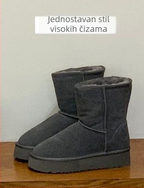 Ženske čizme od prave kože za snijeg s debelim potplatom, podstava od vune i kašmira, dubok otvor, niski profil