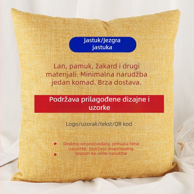 Kvadratni jastuk od pamuk-linen smjese, jednobojan, s punjenjem od poliestera, za kauč