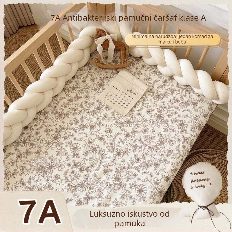 Set bebi posteljine od 100% pamuka s patchwork dizajnom: navlaka za madrac s elastikom, ploski list i zaštitnik madraca