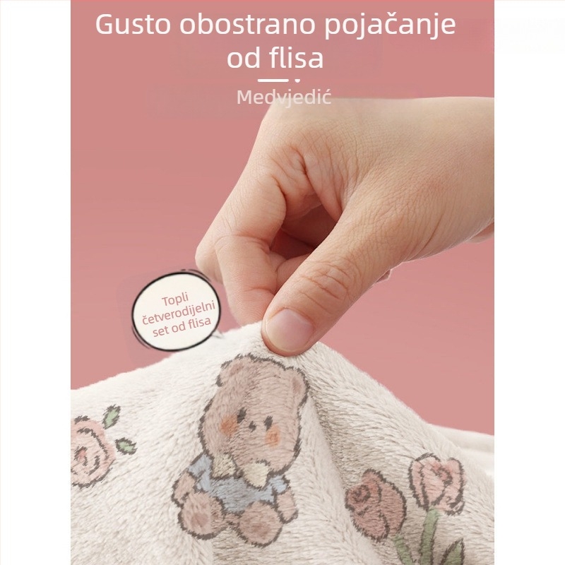 Zimski set posteljine od mliječnog velura i koralnog velura, četverodijelni set, navlaka za pokrivač i fleec listovi