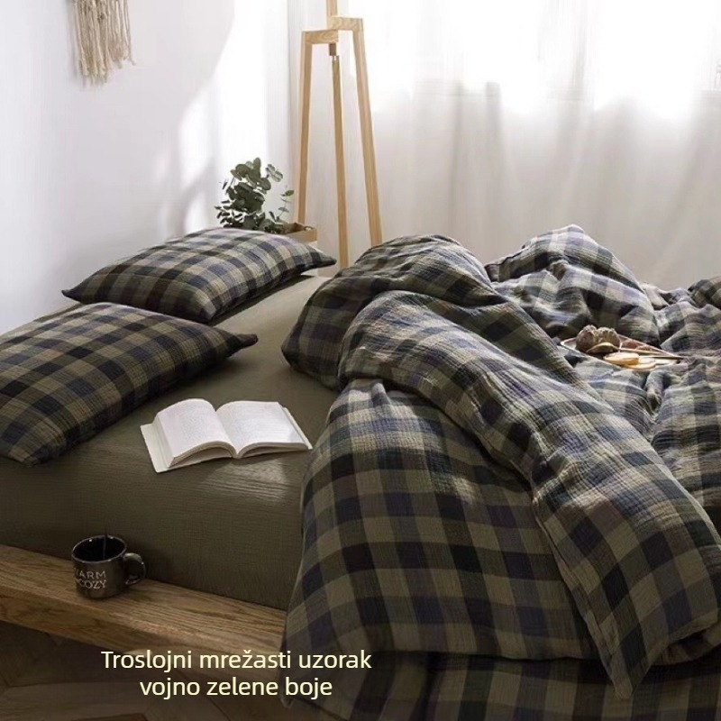 Posteljina od pamuka s trostrukim gazom — navlaka za pokrivač, plahte i dvije jastučnice — prozračna, nježna prema koži, za sve sezone, minimalistički stil