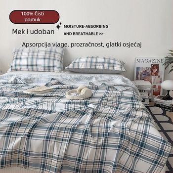 Posteljina od 100% pamuka za jednokrevetni krevet, tamnoplavim prugama, 180x200-220 cm
