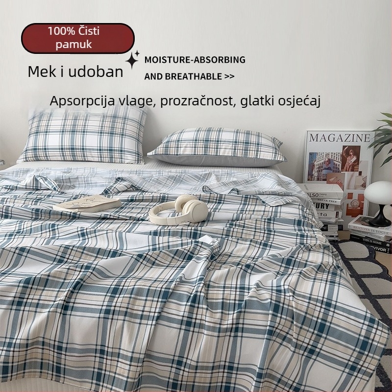 Posteljina od 100% pamuka za jednokrevetni krevet, tamnoplavim prugama, 180x200-220 cm