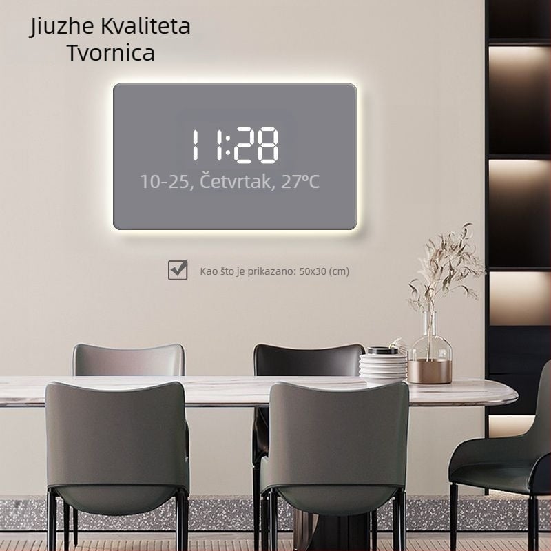 Pravokutni zidni sat s digitalnim prikazom, LED ambijentalnim osvjetljenjem, vanjskim napajanjem i skokovitim mehanizmom sekundama