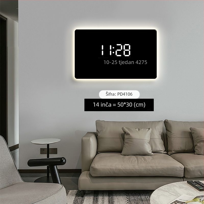 Pravokutni zidni sat s digitalnim prikazom, LED ambijentalnim osvjetljenjem, vanjskim napajanjem i skokovitim mehanizmom sekundama
