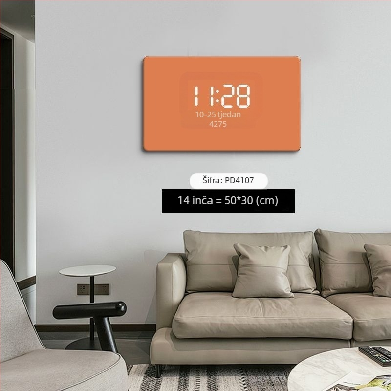 Pravokutni zidni sat s digitalnim prikazom, LED ambijentalnim osvjetljenjem, vanjskim napajanjem i skokovitim mehanizmom sekundama