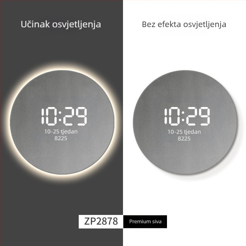 Pravokutni zidni sat s digitalnim prikazom, LED ambijentalnim osvjetljenjem, vanjskim napajanjem i skokovitim mehanizmom sekundama