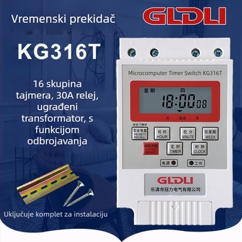 Kg316T mikrokontroler vremenskog uključivanja za ulično osvjetljenje — 220V, vanjsko napajanje, zaslon s pokazivačem i brojkama, automatsko isključivanje