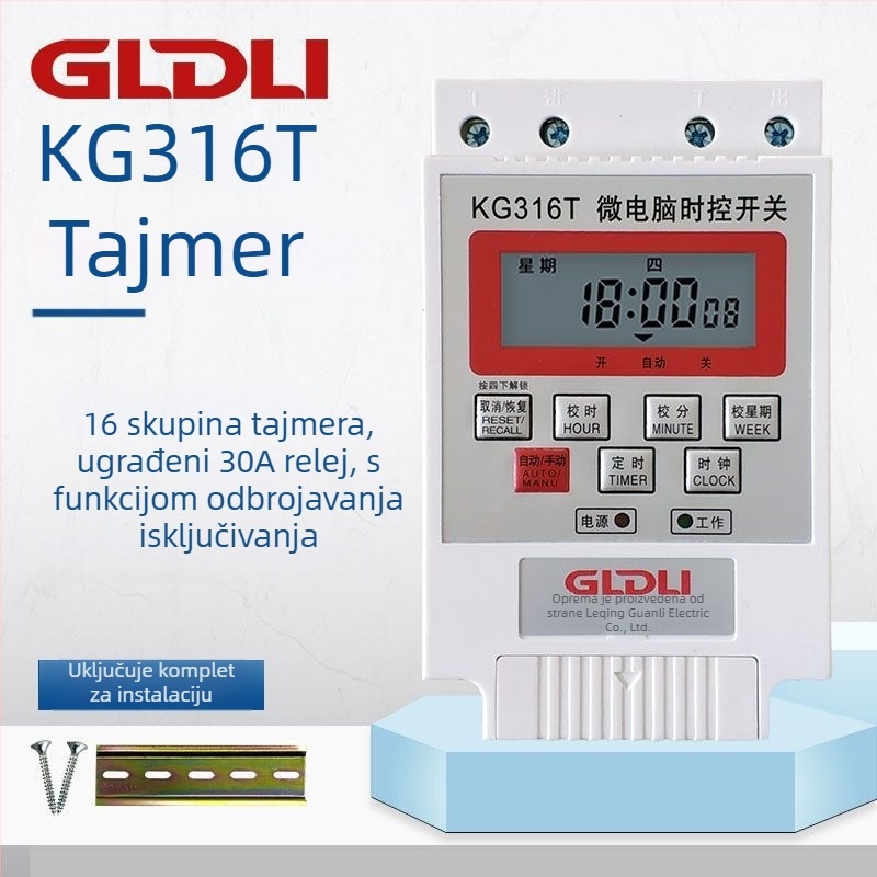 Kg316T mikrokontroler vremenskog uključivanja za ulično osvjetljenje — 220V, vanjsko napajanje, zaslon s pokazivačem i brojkama, automatsko isključivanje