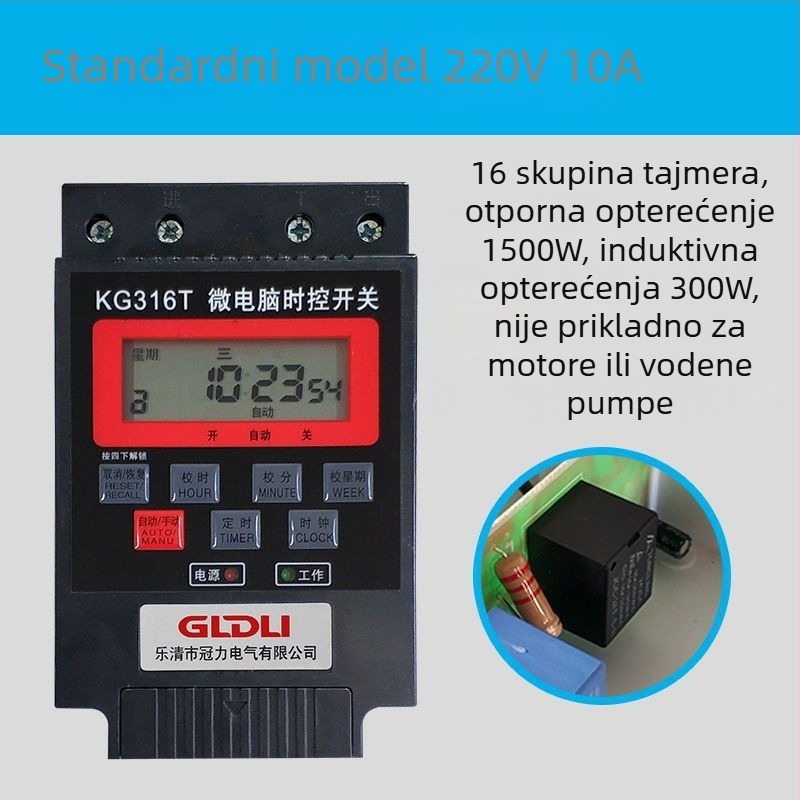 Kg316T mikrokontroler vremenskog uključivanja za ulično osvjetljenje — 220V, vanjsko napajanje, zaslon s pokazivačem i brojkama, automatsko isključivanje