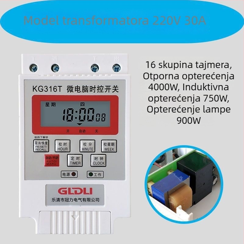 Kg316T mikrokontroler vremenskog uključivanja za ulično osvjetljenje — 220V, vanjsko napajanje, zaslon s pokazivačem i brojkama, automatsko isključivanje